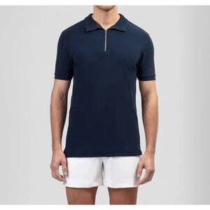 NEW RON DORFF short sleeve cotton piqué rd polo in navy